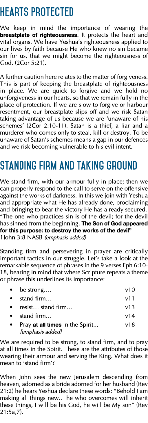Hearts Protected We keep in mind the importance of wearing the breastplate of righteousness  It protects the heart an   