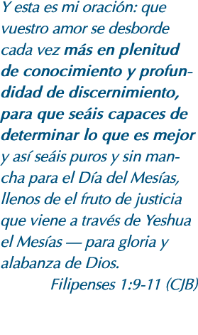 Y esta es mi oración: que vuestro amor se desborde cada vez más en plenitud de conocimiento y profundidad de discerni   