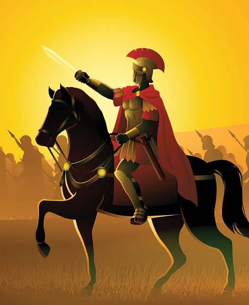 Vector illustration of Gaius Julius Caesar leading his Roman army