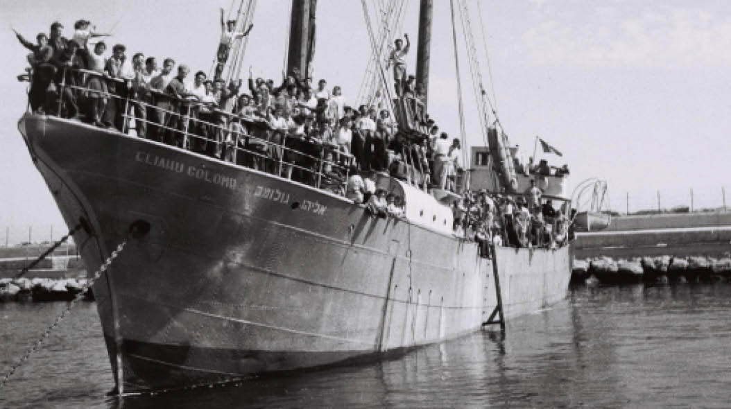 THE ILLEGAL IMMIGRANTS SHIP  ELIAHU GOLOMB        ANCHORED IN HAIFA PORT                                 ,                 