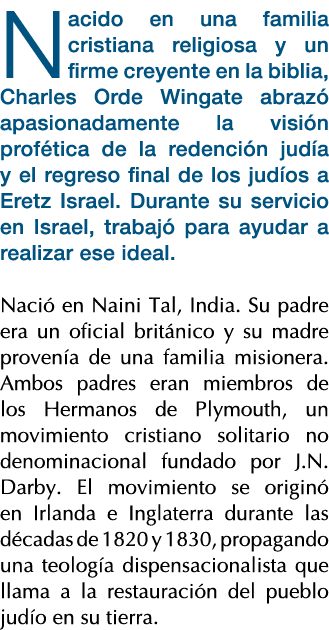 Nacido en una familia cristiana religiosa y un firme creyente en la biblia, Charles Orde Wingate abrazó apasionadamen   