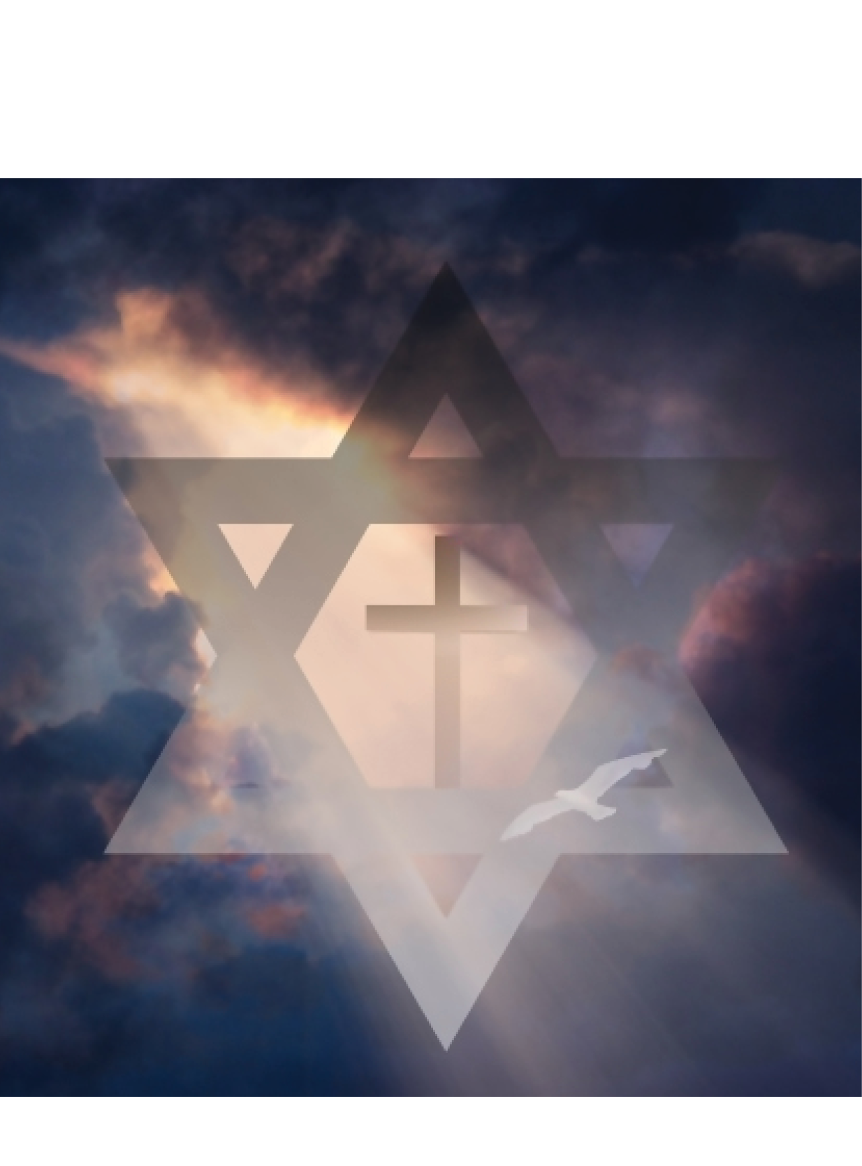 Cross inside Star of David in Sky