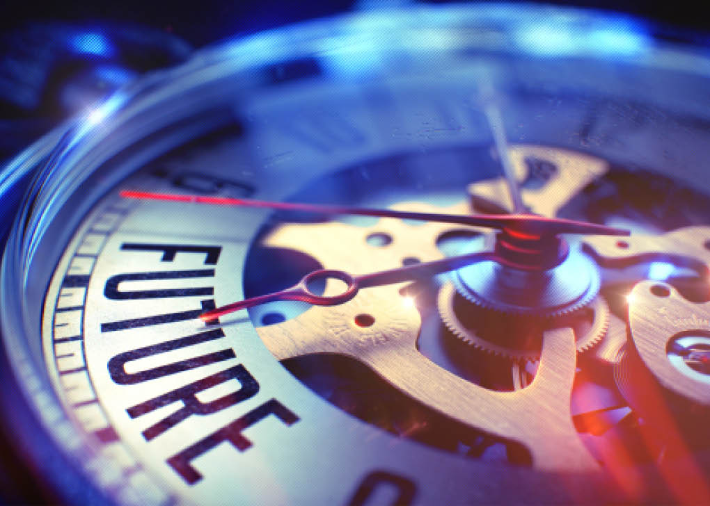 Vintage Pocket Watch Face with Future Text on it  Business Concept with Film Effect  3D Illustration 