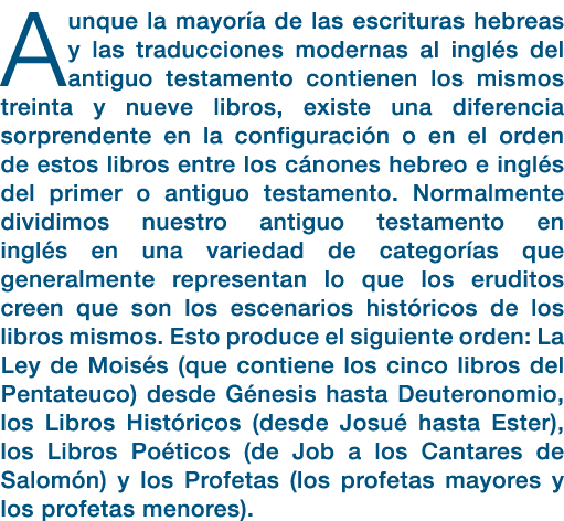 Aunque la mayoría de las escrituras hebreas y las traducciones modernas al inglés del antiguo testamento contienen lo   