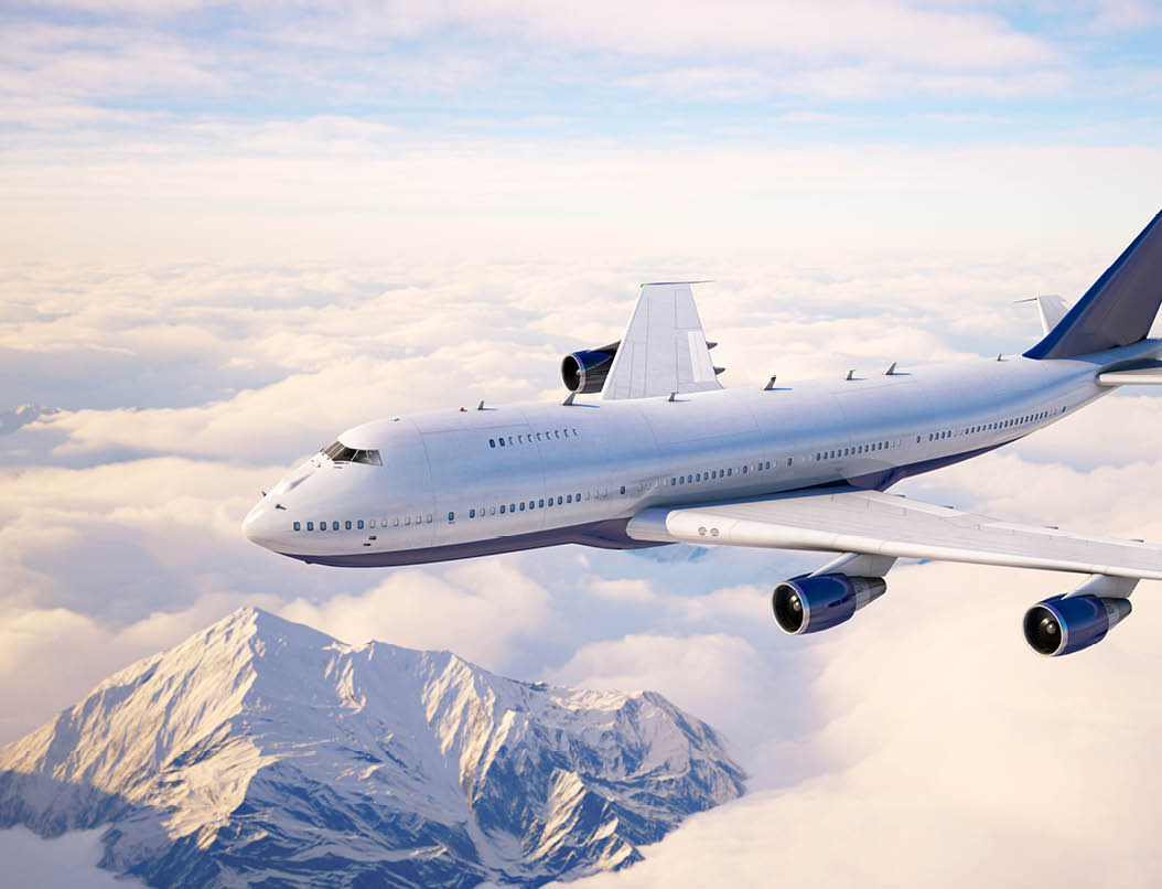 Passenger aircraft flying above the clouds  3d illustration 