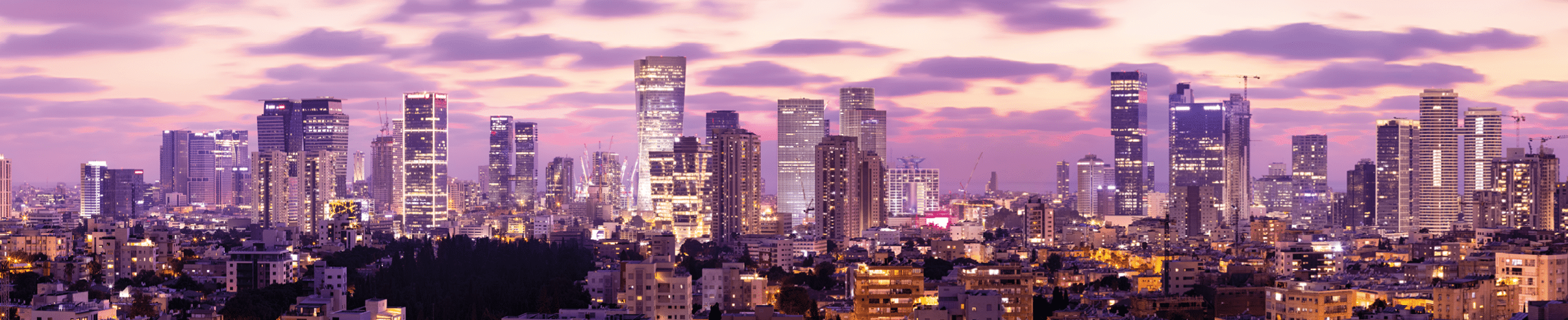 Tel Aviv Skyline At Sunset, Tel Aviv Cityscape Large Panorama At Sunset Time, Israel