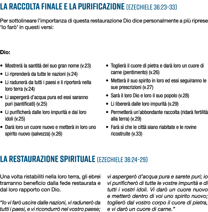 La raccolta finale e la purificazione (Ezechiele 36:23–33) Per sottolineare l’importanza di questa restaurazione Dio ...