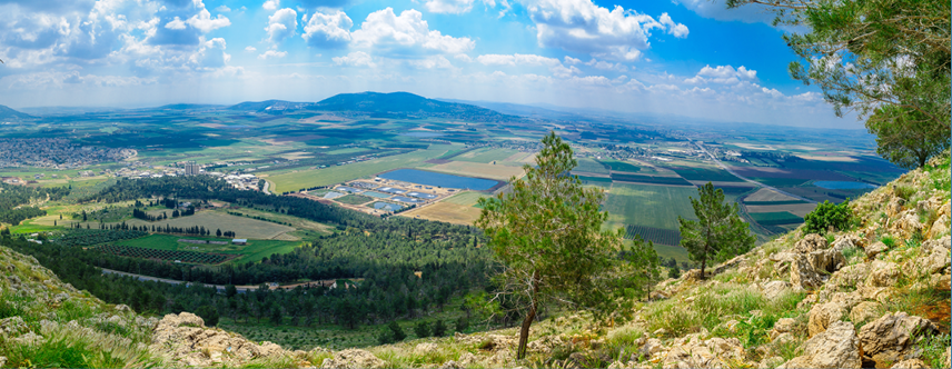 Panorama of the Jezreel Valley landscape, viewed from Mount Precipice  Northern Israel