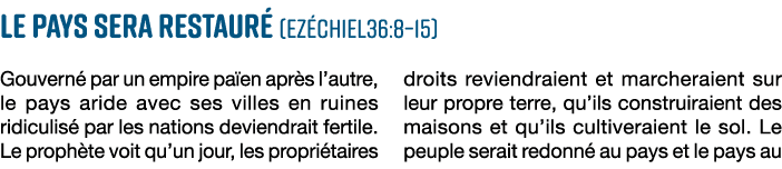Le Pays sera restauré (Ezéchiel36:8 15) Gouverné par un empire païen après l autre, le pays aride avec ses villes en    