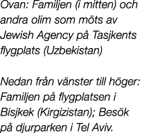 Ovan: Familjen (i mitten) och andra olim som m ts av Jewish Agency p Tasjkents flygplats (Uzbekistan) Nedan fr n v n...